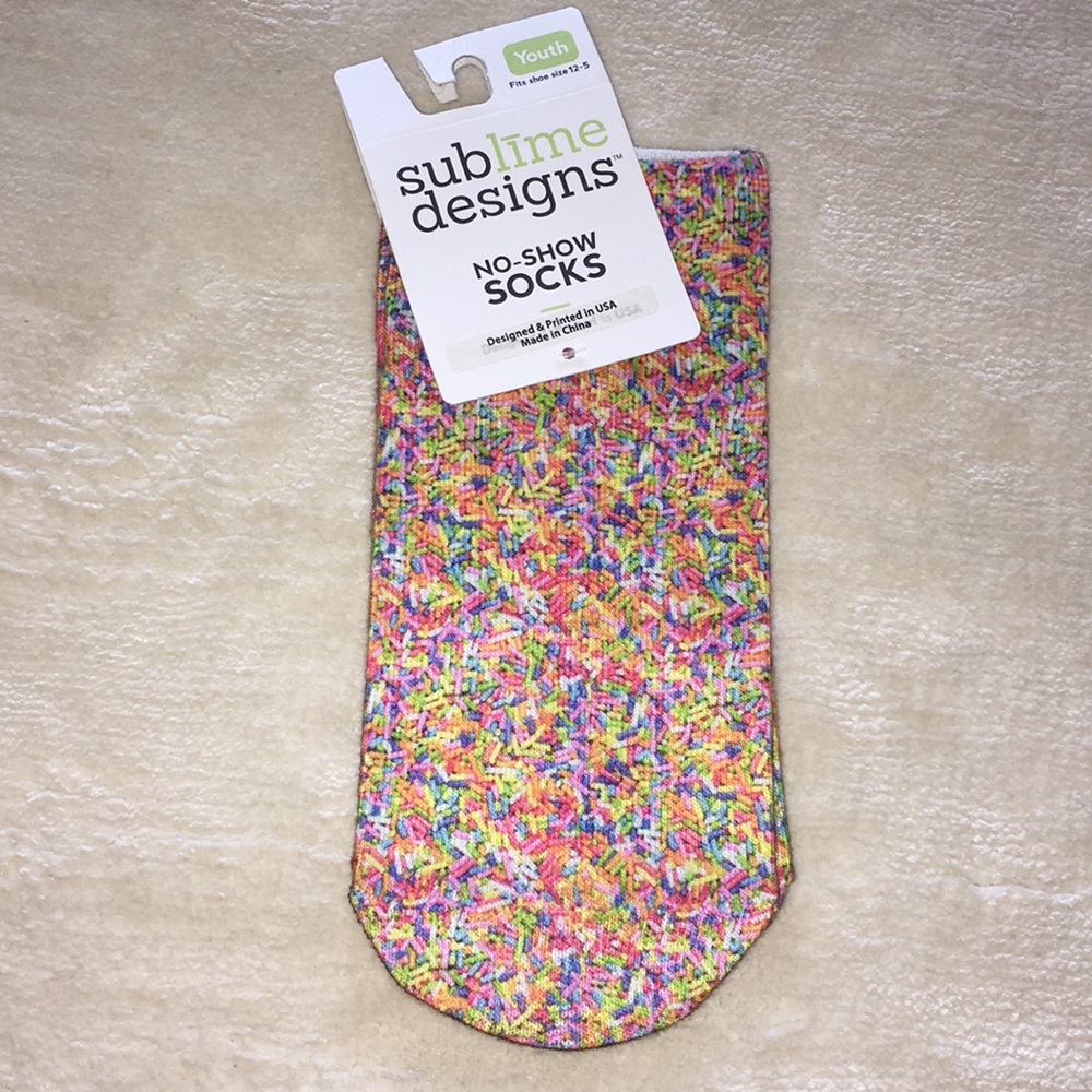 5 for $20 NWT Sublime Designs Youth No Show Socks Sprinkles